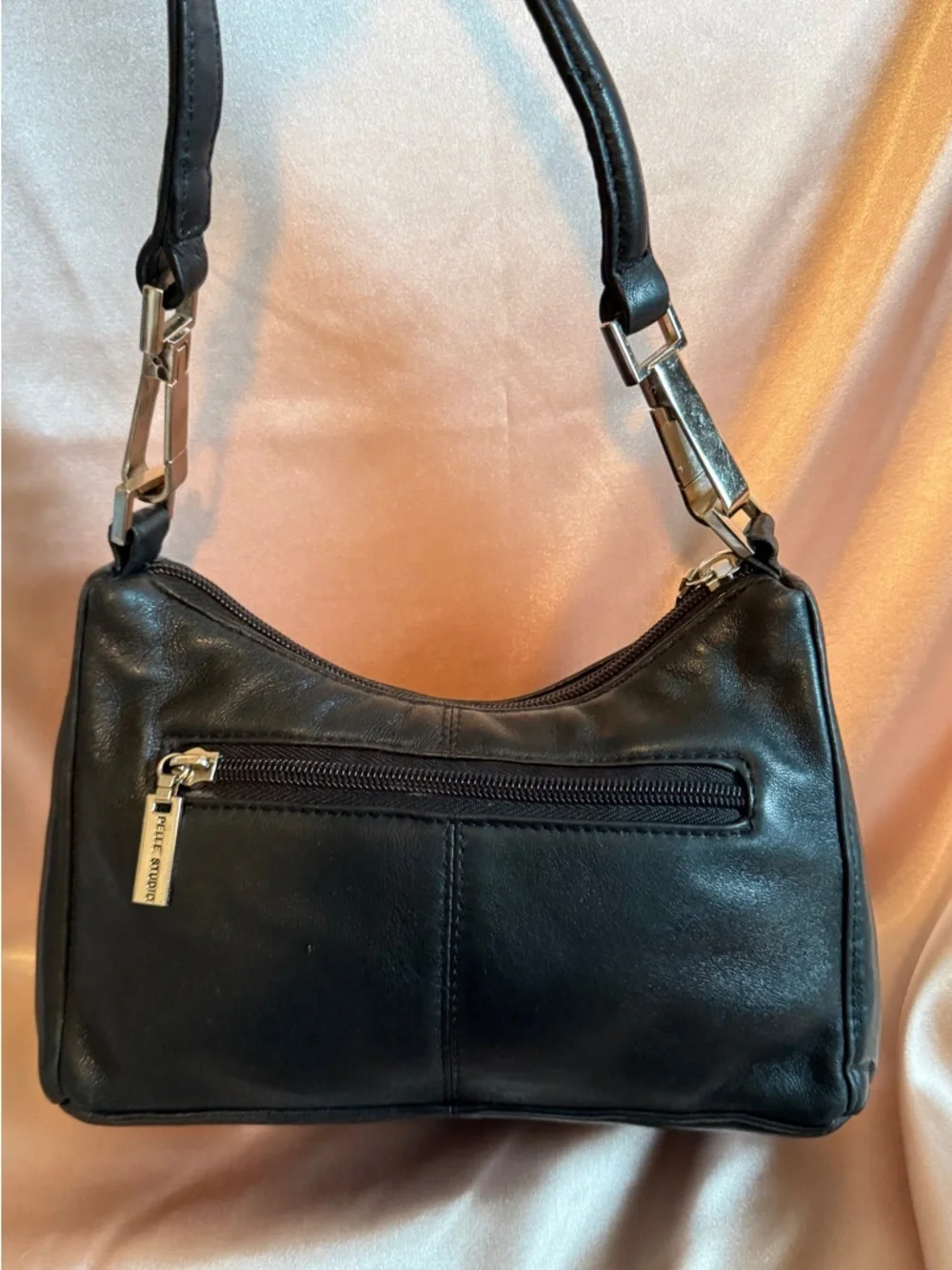 Wilsons Leather Black Leather Shoulder Bag with Silver Hardware - Picture 2 of 5